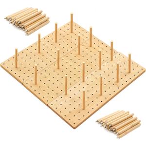 Kigley 3 Pcs Bamboo Wood Pegboard Drawer Organizer with 32 Pegs Wooden Peg Board Drawer Shelf Organizer Adjustable Peg System for Dishes Plate Pot Container Cookware Utensil Kitchen, 17" x 6"