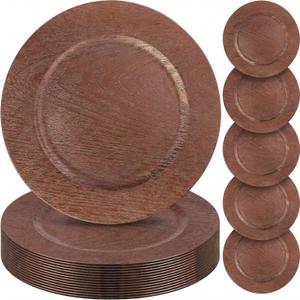 Mifoci 50 Pcs Faux Wooden Charger Plates 13 Inch Round Rustic Plastic Plates Antique Design Bulk Decorative Chargers for Dinner Tray for Wedding Dinner Table Farmhouse Party Event(Brown)