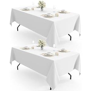 Pureegg Rectangle Table Cloth 60" x 102" â€“ Durable Polyester Tablecloth Offers Reusable & Washable Protection, Ideal for Outdoor Party, Picnic, Wedding, Banquet and Birthday, 2 Pack, White