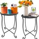 Fashion&cool Outdoor Side Tables, 2 Pack Patio Side Table, Weather Resistant Metal Small Round Outdoor End Table Side Table for Patio Yard Porch Balcony Garden Bedside, Plant Stand for Indoor Outdoor