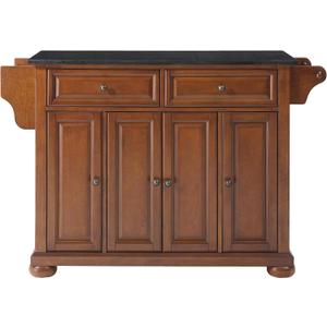 Crosley Furniture Alexandria Granite Top Rolling Kitchen Island Storage Cart, Microwave Stand, Spice Rack, Cherry