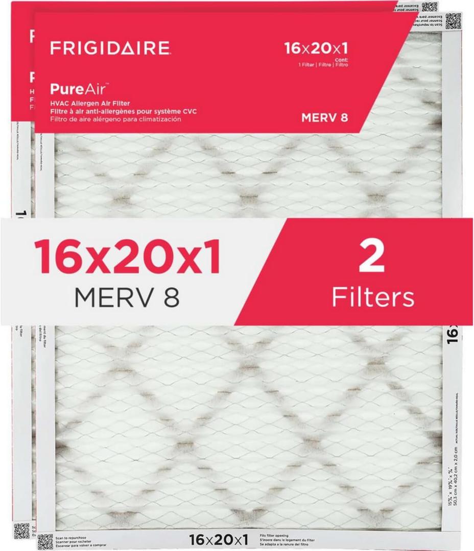 Frigidaire PureAir 16" x 20" x 1" MERV 8 Allergen Air Filter - 2 Pack