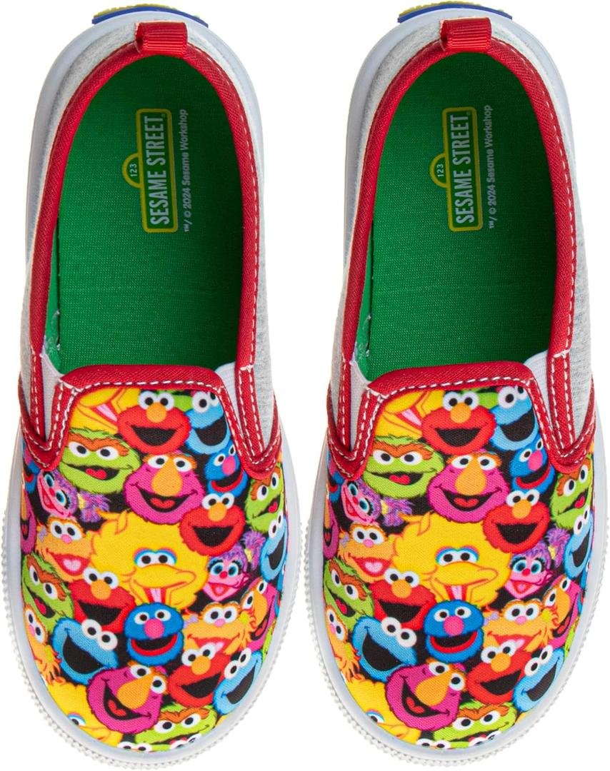 Sesame Street Shoes Elmo Big Bird Cookie Monster Grover Oscar Telly Zoe Abby - Kids Girl Boy Canva Low Top Sneaker Slip On - Multi Color (Size 5 Toddler)