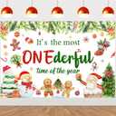 Christmas 1st Birthday Party Decoration Red Green It's the Most Onederful Time of the Year Backdrop Christmas Gingerbread Backdrop for Boy Girl First Bday Supplies Photography Background