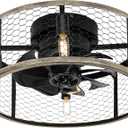 Ohniyou Caged Ceiling Fan with Light - 18'' Small Farmhouse Cage Ceiling Fan Remote Control, Flush Mount Rustic Ceiling Fan for Kitchen Bedroom (Wood 18'' E12x4)