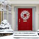 Winter Wreath, 24inch Wreaths, Artificial Wreaths for Front Door, White Faux Fir with Red Ornaments and Berries Wreaths in Autumn and Winter, Indoors,Outdoors, corridors, Offices. (White)