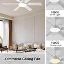 JSAITEE 52 Inch Low Profile Ceiling Fan with Lights, Remote & APP Control, 3CCT Dimmable, 6 Blades 6 Speed Ceiling Fans, Quiet Reversible DC Motor, Modern White Ceiling Fan for Bedroom Living Room