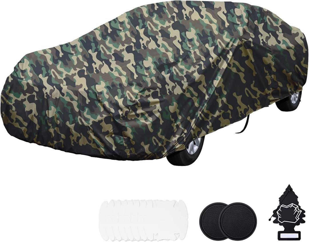 BYDOLL Car Cover Waterproof All Weather 6 Layers Snowproof Windproof Hail Protector Full Exterior Covers UV Protection 210D Oxford Universal Fit Sedan Outdoor Camo Automobiles Zipper Cotton Inside (Sedan Length 185-193 inch)
