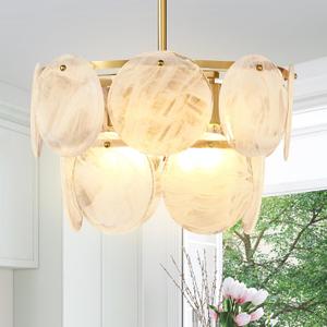 Modern Clouds Gold Chandeliers for Dining Room - 15.7" Clouds Fog Glass Island Light Fixture, Adjustable Hanging Height 4-Light pendant light for Bedroom Living Room Dining Room Kitchen Island Hallway