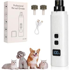 Cat Nail - Safe Cut Cat Nail Trimmer with Three Grinding Heads, Pet Nail Clippers with Light, Two Adjustable with 360 Grinding Settings, Ultra-Quiet, for All Cats  Dogs (White)