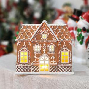 Gingerbread House Decor Gingerbread Christmas Decorations Indoor Resin House Village Figurine with LED Light Christmas Kitchen Tabletop Party Decor Gifts for Women