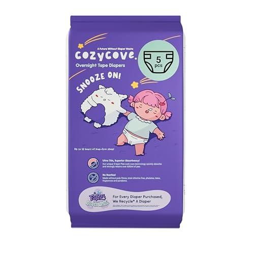 Cozycove Newborn (6-11 lbs) Diapers | Totally Chlorine Free, Fragrance Free | Wetness Indicator | Snooze On Slim Overnight Tape Diapers | 5 Count Travel Pack