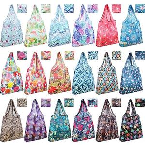 Weewooday 18 Pieces Foldable Reusable Shopping Bags Machine Washable Grocery Bags Waterproof