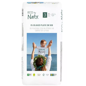 Eco by Naty Eco-Friendly Baby Diapers - 100% Plant-Based Materials on Skin, Soft, for Sensitive Skin & Super Absorbent (Size 3, 50 Count)
