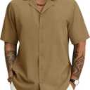 Cotrasen Men's Cuban Collar Shirt Short Sleeve Button Down Summer Shirts | Soft, Breathable, Loose Fit, Textured, Wrinkle-Free, Untucked, Lightweight, Business Casual, Beach Vacation Hawaiian Tops (XL)