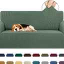 KEKUOU Stretch Loveseat Sofa Cover Slipcover, Couch Covers for 2 Cushion Couch Sofa (55"-78") Furniture Protector Sofa with Elastic Bottom for Kid,Dog. Jacquard Small Checked (Medium, Greyish Green)