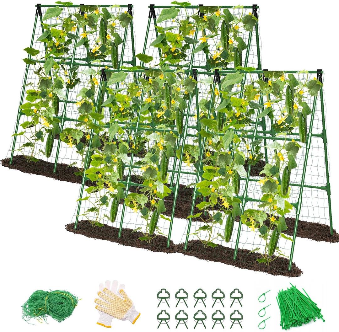 MYMULIKE 2 Pack Cucumber Trellis, Garden Trellis for Climbing Plants Outdoor, A-Frame Cucumber Trellis for Raised Bed, Plant Grow Support for Tomato, Squash, Vegetable, Flower(33"x47"x2Pcs)