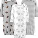 Simple Joys by Carter's Baby 3-Pack Neutral Cotton Sleeper Gown (0-3 Months, Bear/Dinosaur/Stripe)