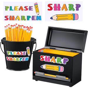 Yaocom Stainless Steel Pencil Dispenser Pen Holder Pencil Bucket with 2 Stickers Small Metal Bucket with Handle for Bulk Pencils Storage Supplies(Black)