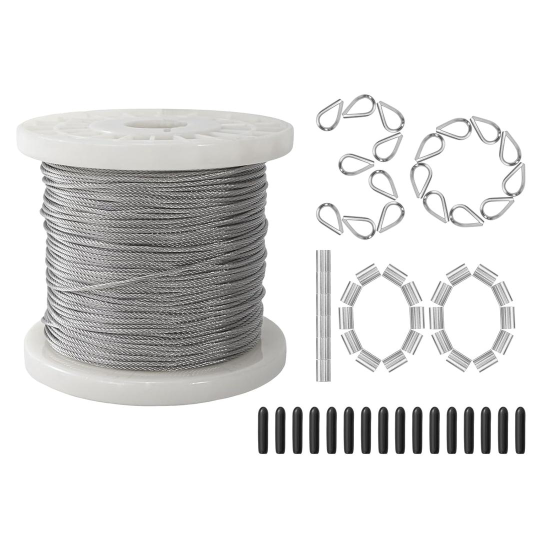 Wire Rope,1/16 Wire Rope, Aircraft Cable,304 Stainless Steel Cable,7x7 Strand Core 328FT,368lbs Breaking Strength