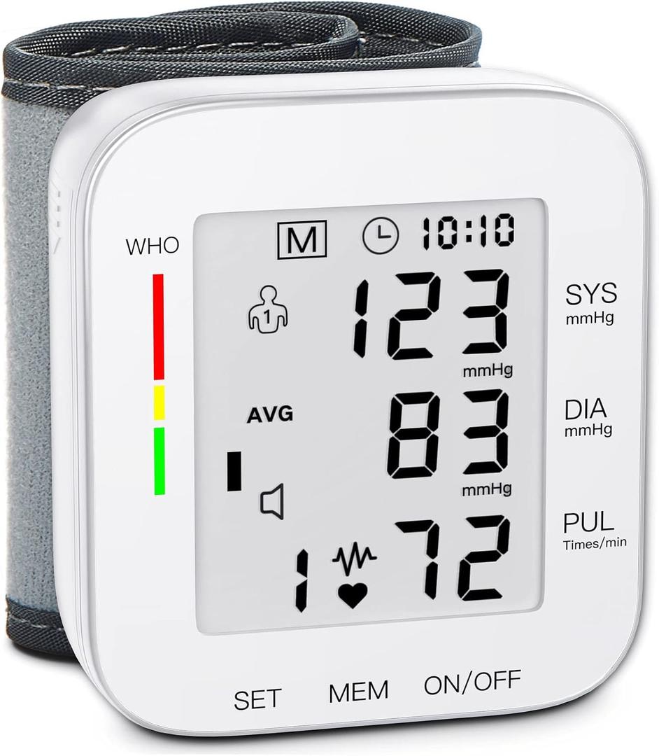 MMIZOO Wrist Blood Pressure Monitor Large LCD Display BP Machine Adjustable Cuff 5.31-7.68 inch Automatic 99x2 Sets Memory with Carrying Case for Home Use (White)