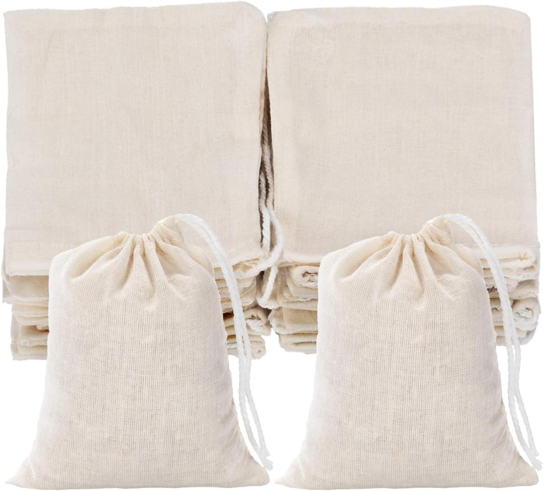 Tatuo 3 x 4 Inches Muslin Cotton Drawstring Bags Canvas Linen Sachet Bag Reusable Empty Gift Pouch for Party Home Supplies