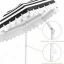 6.5Ft Classic Beach Umbrella with Fringe, Scalloped Patio Umbrella with Push Button Tilt, UPF50+ Portable Outdoor Umbrellas for Garden Lawn Pool, Carry Bag, Black White Stripe