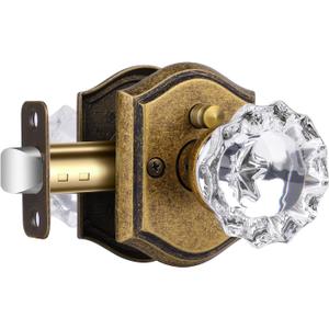 Glass Door Knobs Interior with Lock, Vintage Crystal Privacy Antique Brass Door Knobs for Bedroom Bathroom, 1 Pack