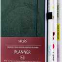 SEQES A5 Undated Planner- Leather Cover with goal tracker,full focus And habit To Increase Productivity organizer And Goal Setting & Reflection Journal | Weekly/Monthly Planner (dark green)