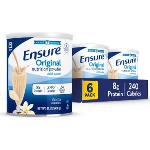 Ensure Original Nutrition Powder | Vanilla Protein Powder | Small Meal Replacement Shake Mix | 8g Protein, 24 Vitamins & Minerals | Immune Health | 14.1 oz -pack of 6 BBD: 07-01-26