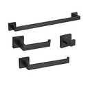 4-Piece Bathroom Hardware Set, Towel Rack Towel Bar Towel Holder Toilet Paper Holder Matte Black Towel Hooks Modern Square Stainless Steel Wall Mounted Bathroom Accessories Set (16inch)