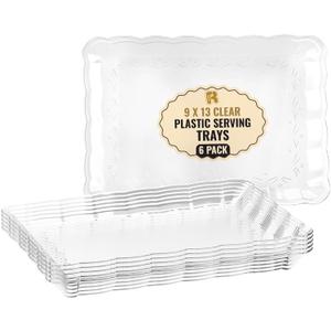 6 Pack Clear Plastic Serving Trays for Party, 9 x 13 Inch - Heavy Duty Plastic Trays for Food - Rectangular Party Serving Trays and Platters - Clear Disposable Trays