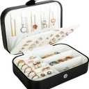 Hatori Travel Jewelry Box, PU Leather Small Jewelry Organizer for Women Girls, Portable Mini Travel Case Display Storage Holder Boxes for Stud Earrings, Rings, Necklaces, Bracelets (Black)