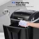 Wingwise 15-Sheet Paper Shredder with 58dB Quiet Operation, P4 Cross-Cut Security for Home Office, 15-Minute Run Time & 5.8-Gallon Bin Shreds Credit Cards & CDs