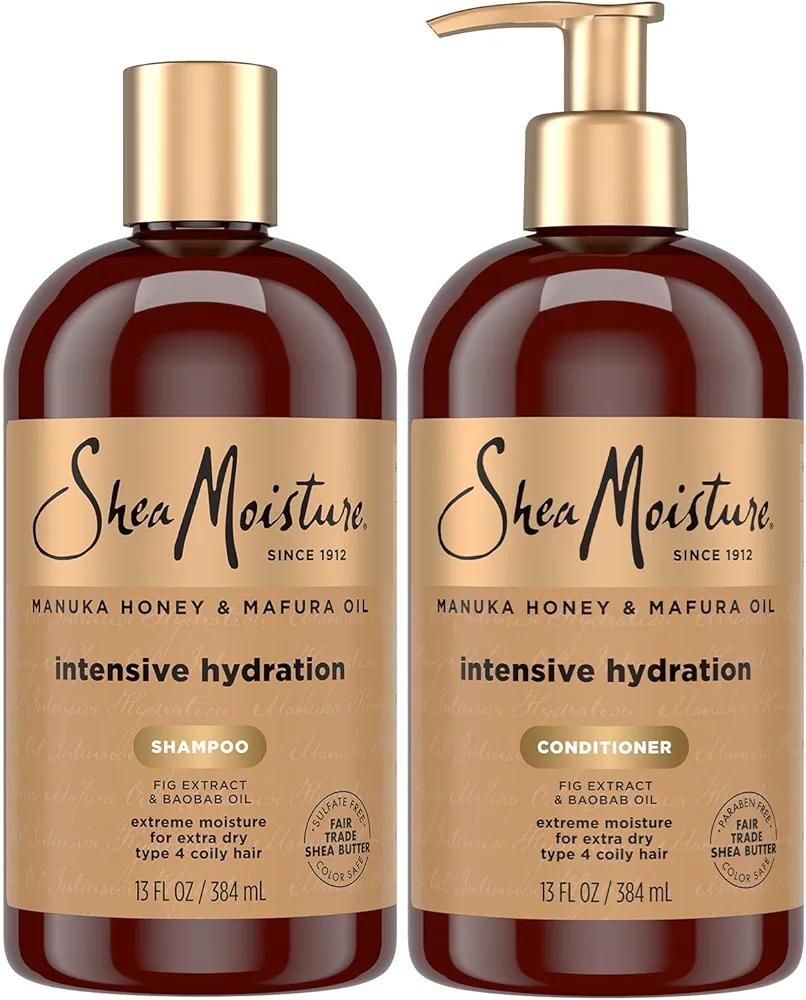 SheaMoisture Shampoo & Conditioner, Manuka Honey & Mafura Oil Intensive Hydration for Extra Dry, Damaged Hair, 13 Oz Ea