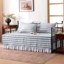 SLEEP ZONE 5 Pcs Daybed Cover Set Stripe Cotton Quilting Cozy All Season Cozy Dayebed Comforter Bedding Set with Bedskirt, Matching Shames, 75" 39", Blue