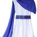Greek Toga Costume for Kid Ancient Grecian Mythos Philosopher Rome Nobility Halloween Cosplay Outifit for Boys (8-12 Years, Blue)