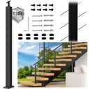 T304 Cable Railing Stair Post 36", "Drilled Stainless Steel Black Finish Staircase Deck Post with Cable Grommets Fit for 25-35 Stairway, Adjustable Top Mount
