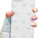 Jusy Compatible with iPhone 7/8/SE Bow Phone Case, Cute Clear Ribbon Bowknot Pattern Aesthetic Soft TPU Transparent Cases Protective Phone Cover for Women Girly - Blue