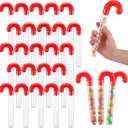 Lallisa Pack of 24 Large Christmas Candy Tubes 9.8 Inch Plastic Candy Container Clear Empty Candy Tube with Red Topper Christmas Party Supply Red Filled Holiday Stuffer Crutch Shaped for Christmas Party