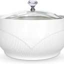 Ceramic Soup Tureen with Glass Lid Porcelain Serving Tureen Soup for Restaurant Home Kitchen Decoration Cute Ceramic Covered Tureens for Soup, White Porcelain, 1.5QT (7.48 in)