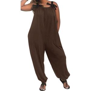 LAMISSCHE Wonens Plus Size Overalls Spaghetti Strap Baggy Romper Harem Wide Leg Jumpsuit With Pockets (3X-Large, Chocolate)