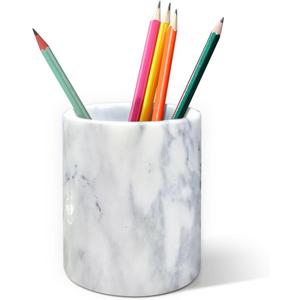 Marble Pencil Pen Holder for Desk, Makeup Brush Holder, Stand for Desk Marble Pattern Pencil Cup for Kids Durable Organizer Ideal Gift for Home, Office (Gray) 