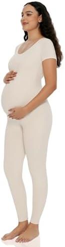 POSHDIVAH Women's Maternity Jumpsuit Romper Pregnancy Short Sleeve T Shirts Bodycon Bodysuit Shapewear L
