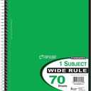 Top Flight Spiral Notebook, 1 Subject, 70 Wide Ruled Sheets, Green