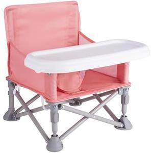Furmubei Portable Baby Booster Seat with Tray, Toddler Booster seat for Dining, Camping, Travel, Baby Beach Chair 6 Months to 3 Years Old Indoor Outdoor Use Pink