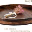 22 Inches Extra Large Round Black Walnut Wood Ottoman Tray with Handles, Serve Tea, Coffee or Breakfast in Bed, Classic Circular Wooden Decorative Serving Tray