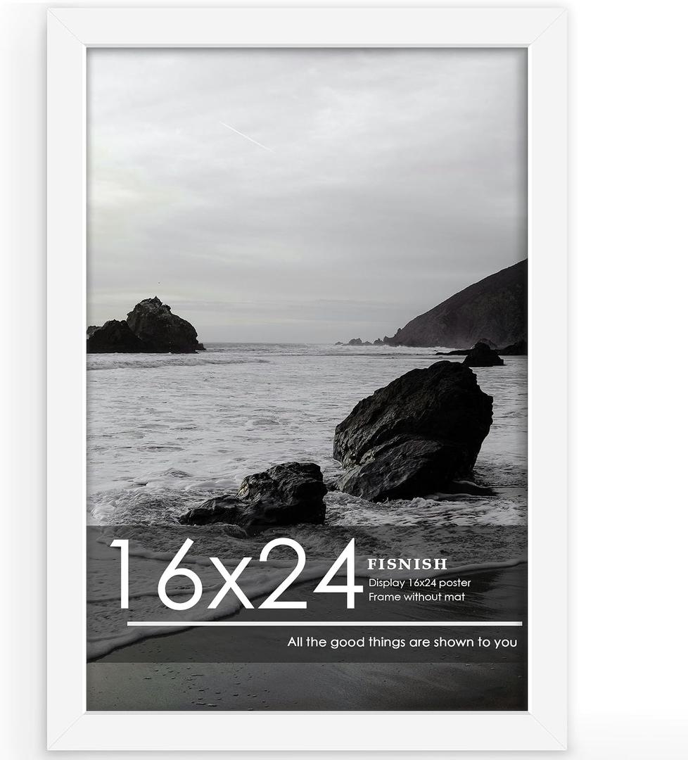 16x24 Picture Frame, Classic White 16 x 24 Poster Frame for Horizontal or Vertical Wall Mounting, 1 Pack