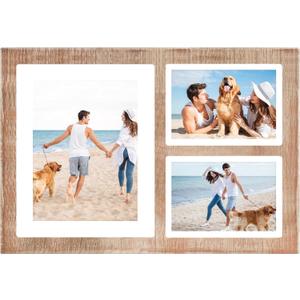 YESKAY Collage Picture Frame for 8x10 and 2 5x7 Pictures Display,3 Opening Family Photo Frames with Tempered Glass Wall Decor(Rustic Brown_1 Pack)