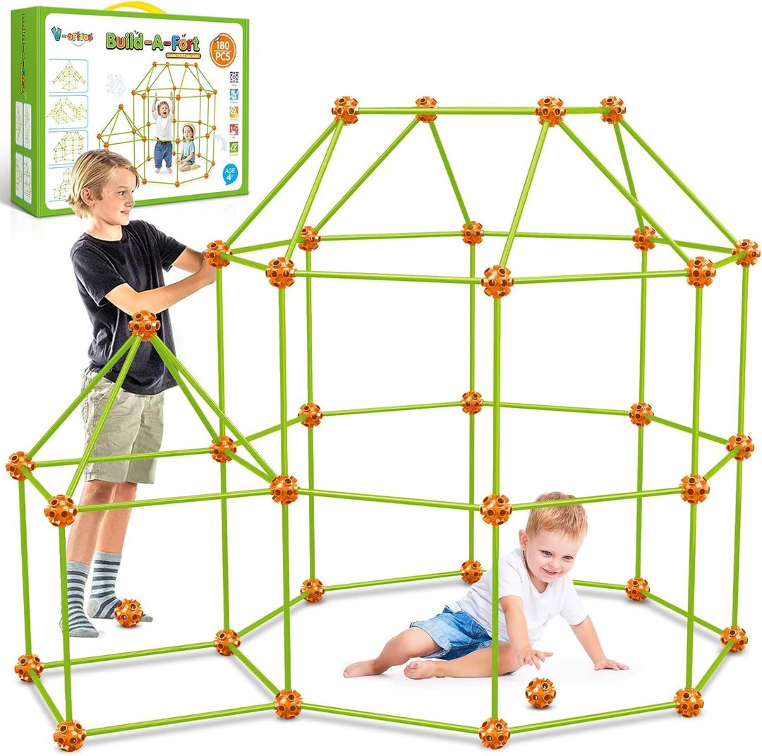 V-Opitos 180 Pack Fort Building Kits for Kids Age 4, 5, 6, 7, 8+ Years Old, Creative Building Toys for DIY Castles, Tunnels, Play Tent, Ideal Christmas, Birthday Gifts for Boys & Girls